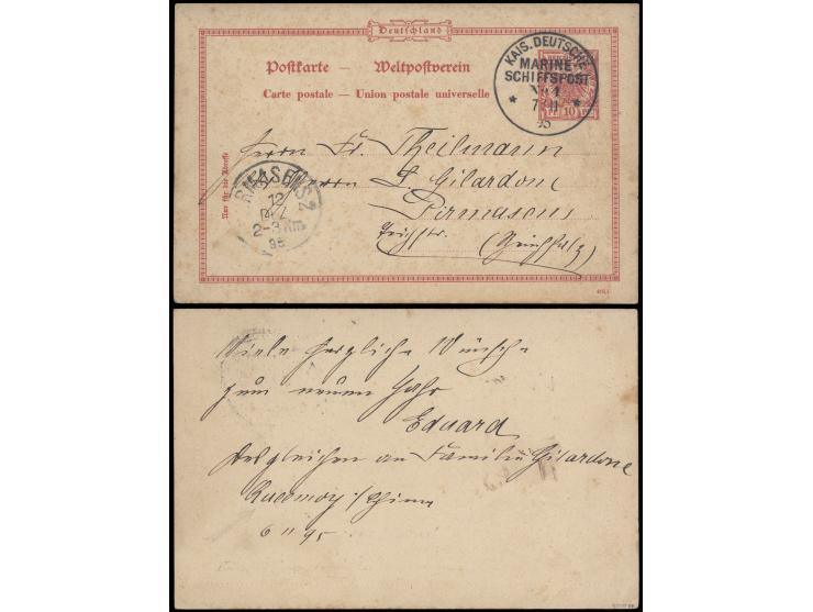 tied by Kais. Deutsche Marine Schiff post No. 1 1st day cds., along with Pirmasens (Dec 12) arrival. SMS Kaiser was the flags