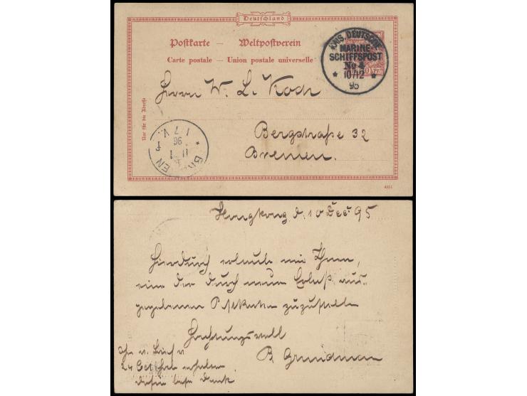 tied by Kais. Deutsche Marine Schiff post No. 4 cds., along with Bremen (Jan 11) arrival cds.