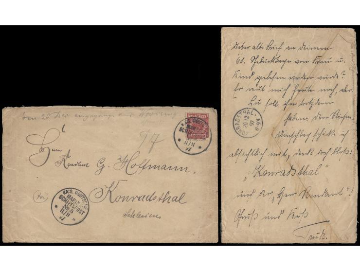 1897年11月11日自停泊於吳淞的德國戰艦Prinzess Wilhelm號寄德國封，單貼德國票10芬尼，銷德國海軍郵局No. 5日戳，旁蓋Konradsthal （12月20日）到達戳。此時，德國戰艦已經在前進膠州的路上。