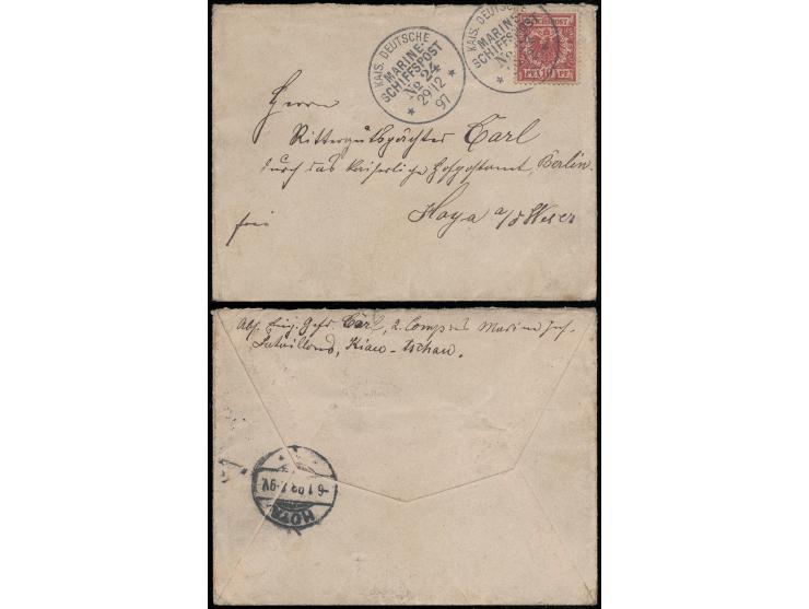 tied by Kais. Deutsche Marine Schiff post No. 24 cds. On reverse with Hoya (Jan 6) arrival cds.