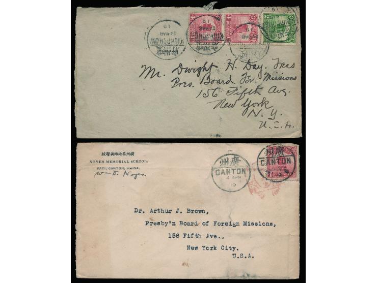 tied by Kiungchow and Canton bisected bilingual cds. Canton one also with a Letter Box cachet. VF-F.