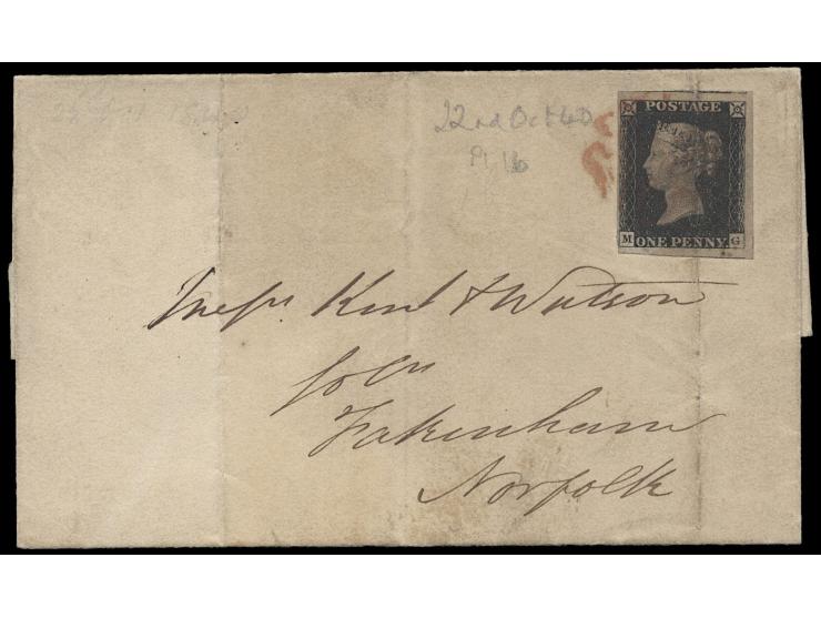 canceled by red Malta Cross cancel. Folded vertically and affecting stamp. F-VF.