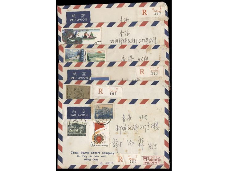all airmail printed matter registered from Beijing to Hong Kong, f.w. J31, T21, T23, T27, T28 and T33 incomplete sets. Some w