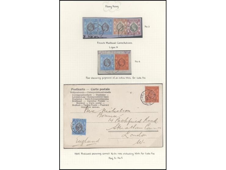 f.w. Perfined KEVII 10c &amp; 4c, tied by octagonal French Paquebot cancels. Plus 2 used pieces with same Paquebot cancels. V