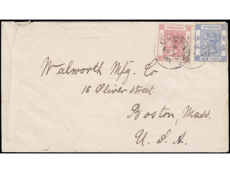 f.w. QV 2c &amp; 5c, tied by very rare Canton "MR" instead of year "91" Error cds., on reverse with USA transit and arrival c