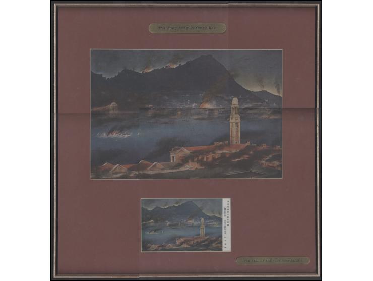 This beautifully framed piece features two vintage-style prints depicting significant moments in Hong Kong's wartime history.