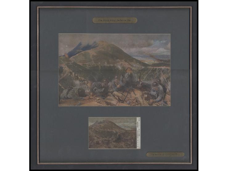 This striking framed artwork commemorates a pivotal moment in Hong Kong's World War II history. The centerpiece is a vivid an