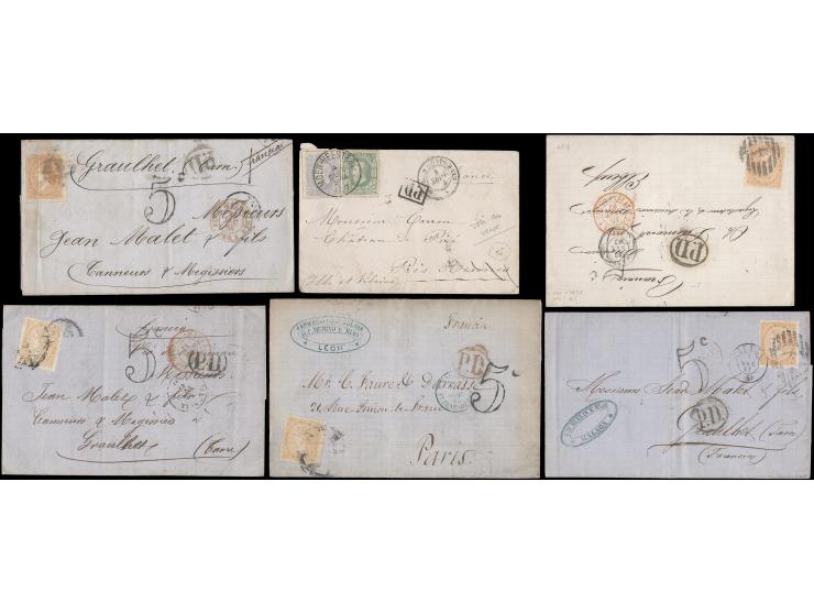 mostly sent from European countries, some bearing stamps. Very interesting. Please view.