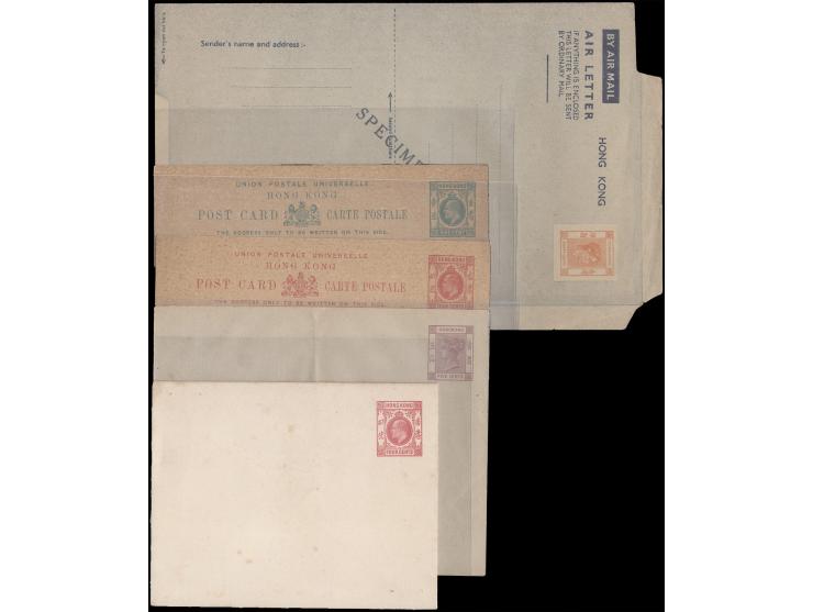 comprising QV size C 5c postal cover, KEVII size B 4c postal cover, 1c &amp; 4c postal cards and KGVI 1948 SPECIMEN aerogramm