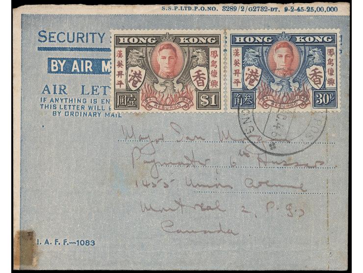 f.w. Victory Issues set, tied by "RAF POST HONG KONG" cds. Message indicates sender used a uninformed friend to post it, as u
