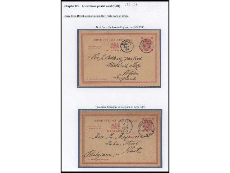 one sent from Hankow to England, indicia cancelled by Hankow cds. (Type Jl), with arrival cds. on front, written messages on 