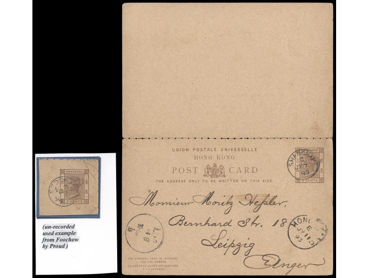 indicia cancelled by Shanghae cds., with Hong Kong transit and Germany arrival cds. alongside, written messages on reverse, v
