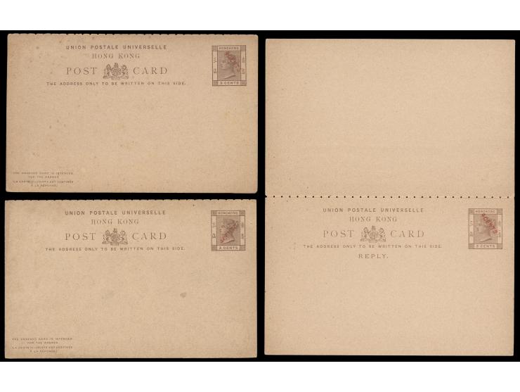 one with surcharge partially omitted on "REPLY" card, while two with surcharge reading down variety.