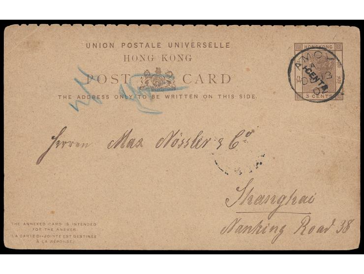 cancelled by Amoy cds., with written message on reverse, arrival Shanghai cds. on back.