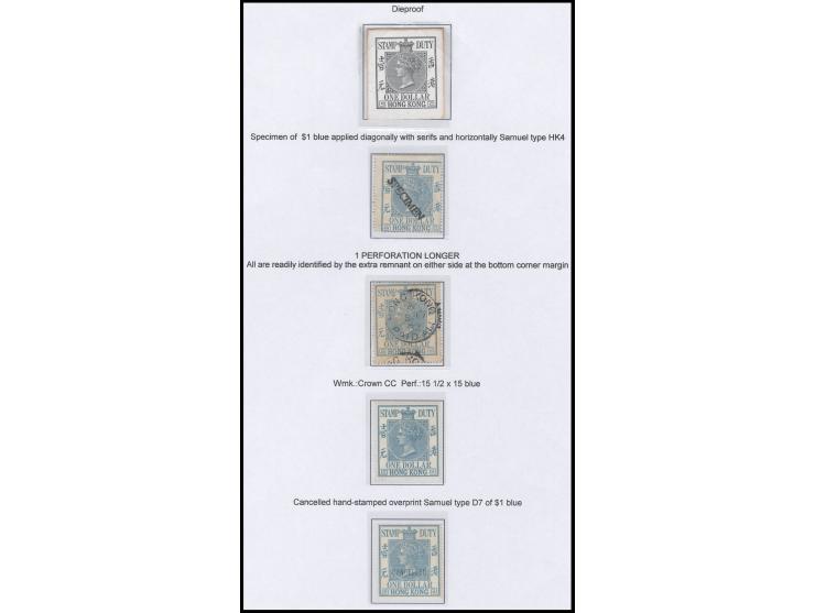 comprising a B/W Die Proof, a SPECIMEN stamp, a fiscal used stamp, a mint stamp and a CANCELLED hand-stamped stamp. VF-F.
