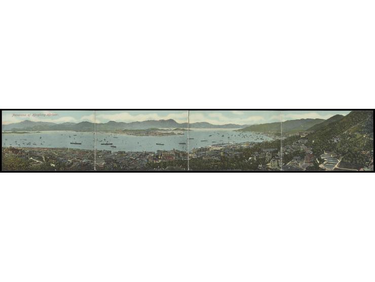 Joined 4 partition color postcard looking down at Central with center at Central, west to West Point, east showing all of Cau