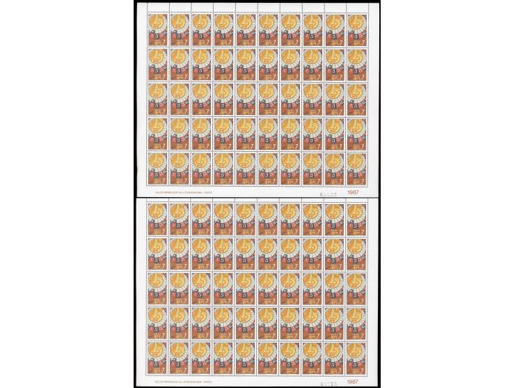 comprising 1987 Glambling set in sheets of 50, Glambling odd values 40A x 3 sheets, 4P x 2 sheets, 7P x 3 sheets and 1996 Leg