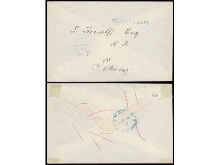bearing Tientsin type II unframmed "POSTAGE PAID" chop and Customs Tientsin cds. in blue. This Postage Paid chop was applied 