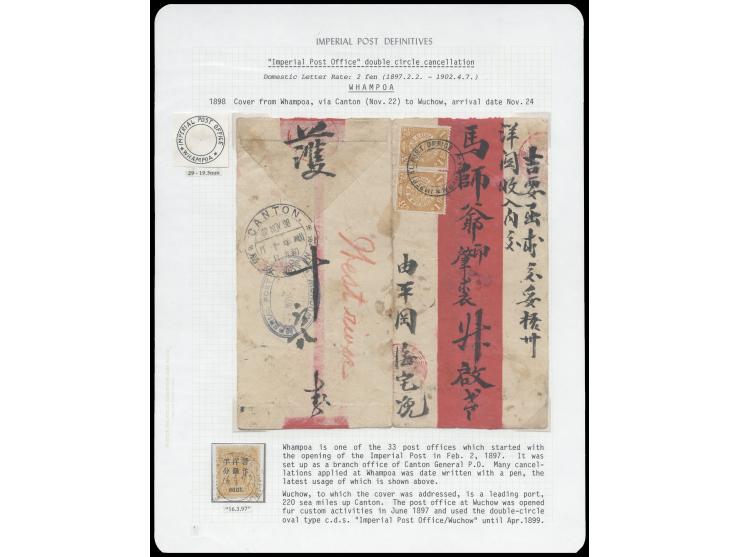 f.w. CIP 1c x 2, tied by very rare Imperial Post Office Whampoa no date postmark (the latest use example), on reverse with Ca