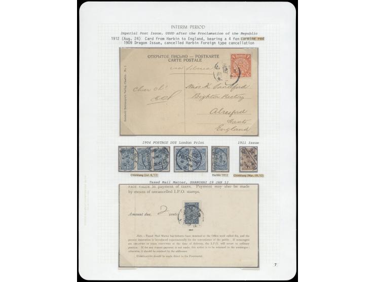 including stamps, postcard and a postage due taxed mail matter. Mizuhara "Huayou Jijin II" vol. 8, p.7.
