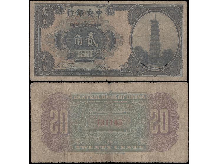 20c ND (1928). Serial No. 731145. No prefix letter in Serial No., less than 5 been recorded so far. Fine. See Mr. Yans's "Cen