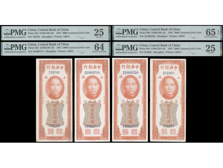 1947 ABNC Print CGU $2000 x 4 (P-340), including No Prefix x 2 and Double Prefix x 2, graded PMG25, 25, 64 &amp; 65EPQ respec