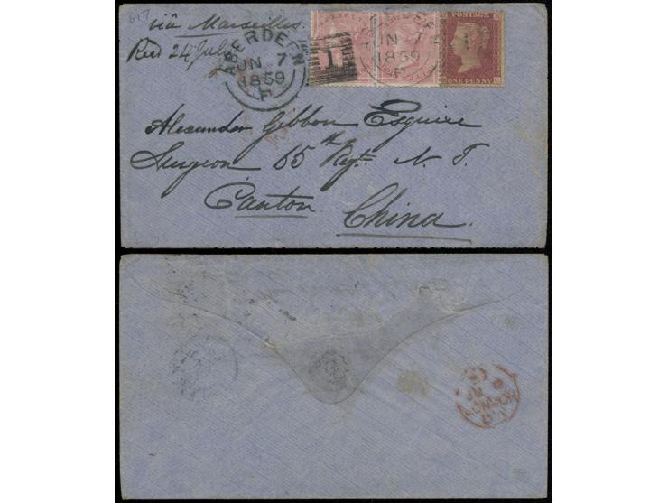 The cover bears Great Britain adhesives of 4d (two) and 1d (one), paying a total rate of 9d, cancelled by an Aberdeen circula