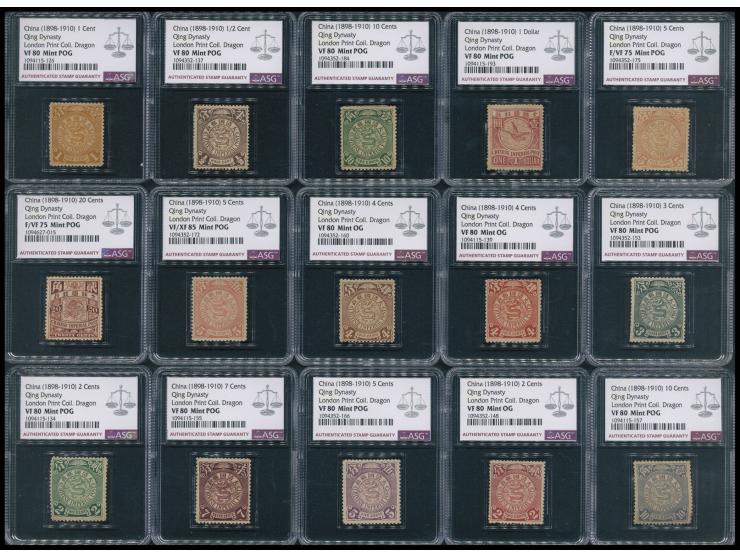including 1/2c, 1c, 2c x 2, 3c, 4c x 2, 5c x 3, 7c, 10c x 2, 20c and $1. Graded ASG 75 Mint POG to 85 Mint POG.

