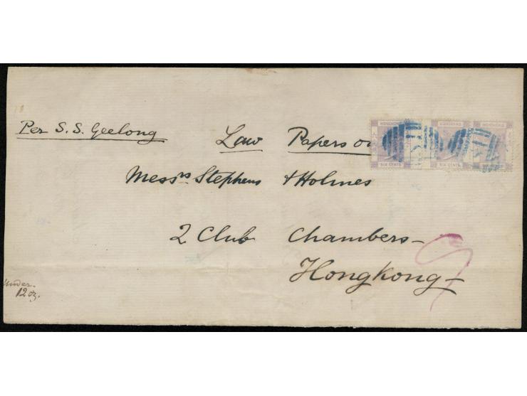 bearing QV 6c x 3 (two with wing margin), tied by S1 obliterator, showing 9x printed matter rate franking. Rare. VF-F.
