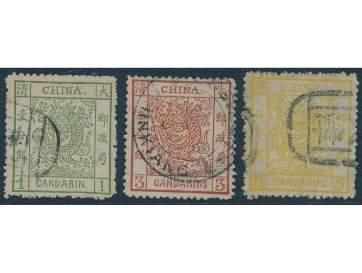 two tied by customs cancels and one tied by customs cds., slighlty toned. VF-F.
