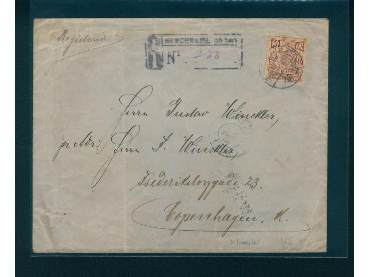 f.w. CIP 20c, tied by Newchuang cds., along with Shanghai French PO transit, on reverse with Shanghai China PO transit and Co