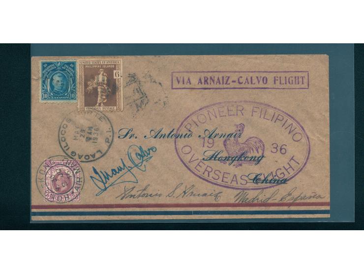 a landmark event in Philippine aviation history. The front features the distinctive purple oval "PIONEER FILIPINO OVERSEAS FL