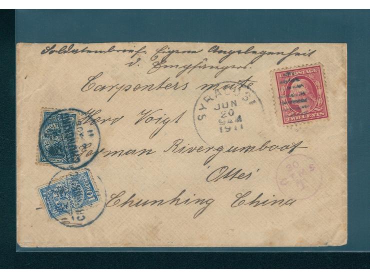 bearing "T" postage due cachet, along with Ching Dynasty postage due stamp 10c and 2c, tied by Chungking cds. Part of flap mi