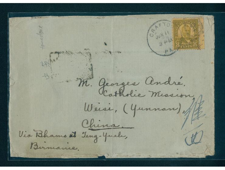 bearing on front rare but unclear Chung Tsi tombstone mark, on reverse showing Yunnanfu, Hokow &amp; Likiang transit cds. VF-