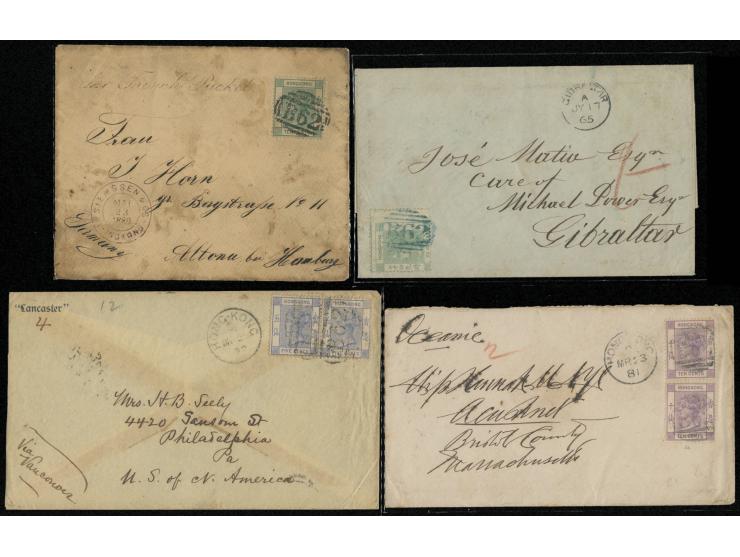 f.w. QV 5c, 10c &amp; 24c stamps, all tied by B62 obliterator. Some toned. VF-F.
