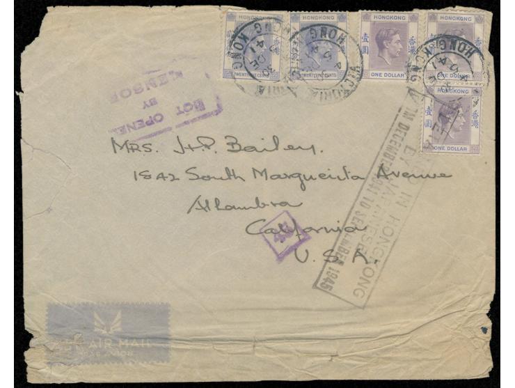 The cover was sent shortly before the outbreak of the Pacific War, the cover was not dispatched and remained in Hong Kong dur