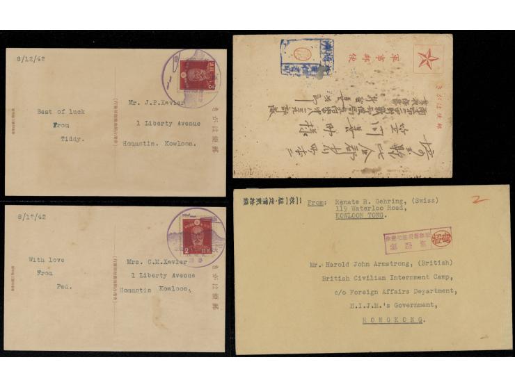 including set of 2 HK views picture postcards used to Kowloon and a postcard cover used with censored marking. Plus a South C