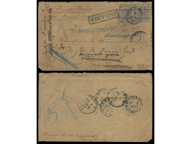 on reverse with various transit marks and Sydney arrival cds.
