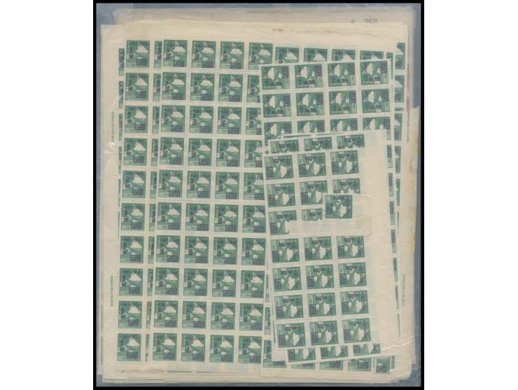 mostly in large multiples, all unused without gum as issued. Slightly toned. VF-F. Please view.
