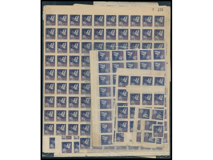 mostly in large multiples, all unused without gum as issued. Slightly toned. VF-F. Please view.
