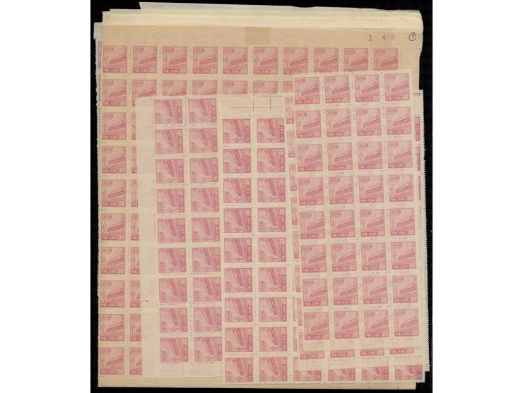 mostly in large multiples, all unused without gum as issued. Slightly toned. VF-F. Please view.
