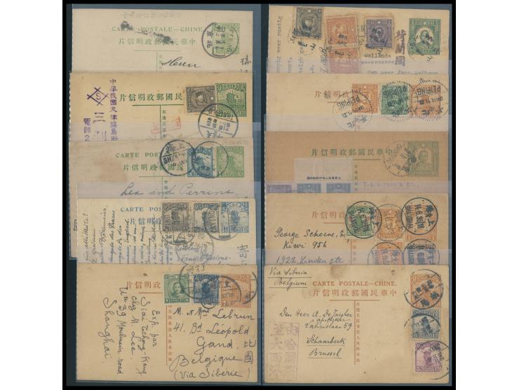 mostly sent to oversea addresses, with uprated frankings. A nice group. VF-F.
