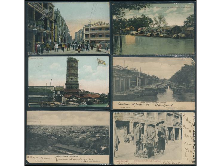 including Tientsion, Canton, Hong Kong, featuring cityscapes and architectural views. All postally used. Please view.
