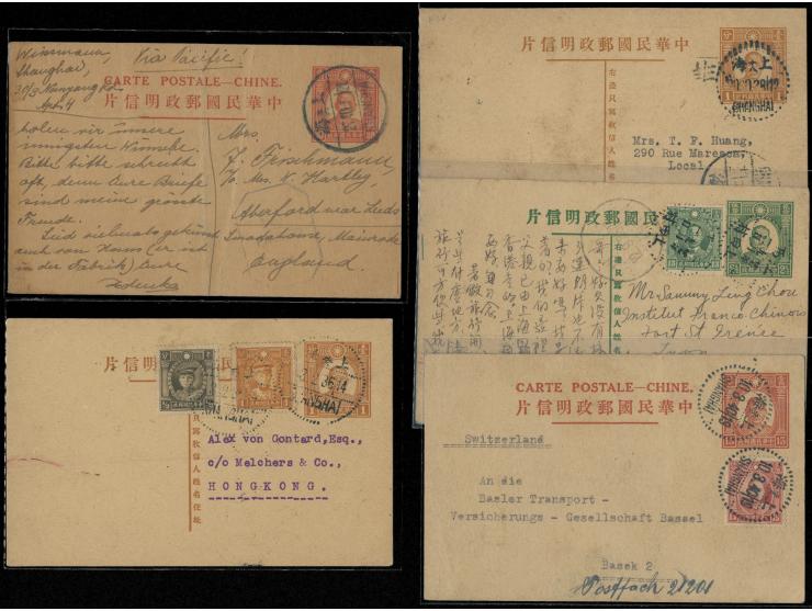 all used, 3 to oversea address, including one censored card, while one domestically used and one sent to Hong Kong. VF-F.

