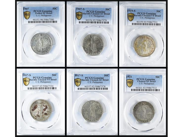 comprising 1907, 1907-S, 1917-S x 2, 1919-S and 1921. Graded PCGS XF Detail, AU Detail, VF Detail, AU Detail, VF Detail and X