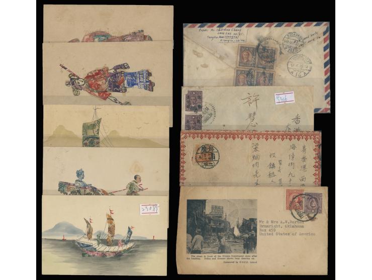 including 5 postcards made of stamps cut pieces and 4 covers. VF-F.
