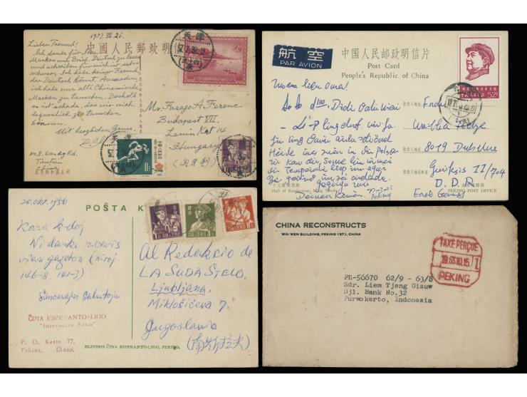f.w. W4 52f, S15, R8 isses. Plus a cover with Peking Postage Paid cachet.
