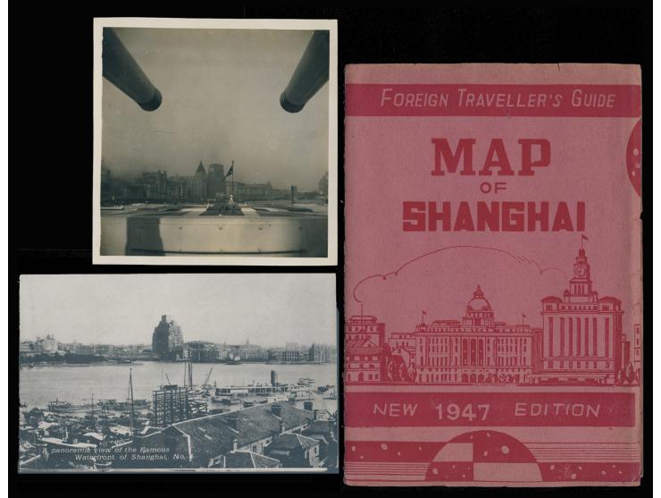 a four-panel folding “A Panoramic View of the Famous Waterfront of Shanghai No.3”, and “Foreign Traveller’s Guide Map of Shan