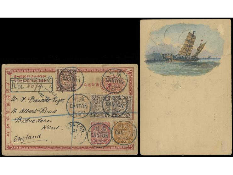 uprated by CIP stamps x 6, tied by Canton bisected cds., along with Canton French PO transit cds. and boxed Canton registered