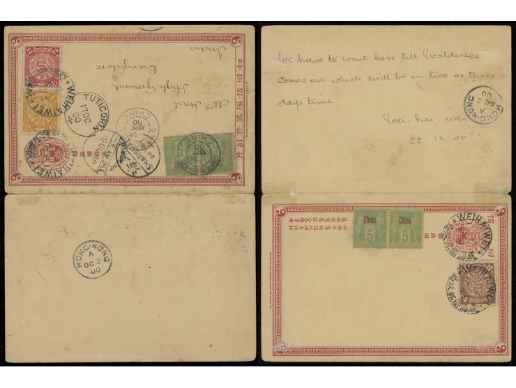 mixed franking with CIP 1c, 2c &amp; French PO in China 5c pair, tied by rare Weihaiwei Post Office double ring cds. and Shan